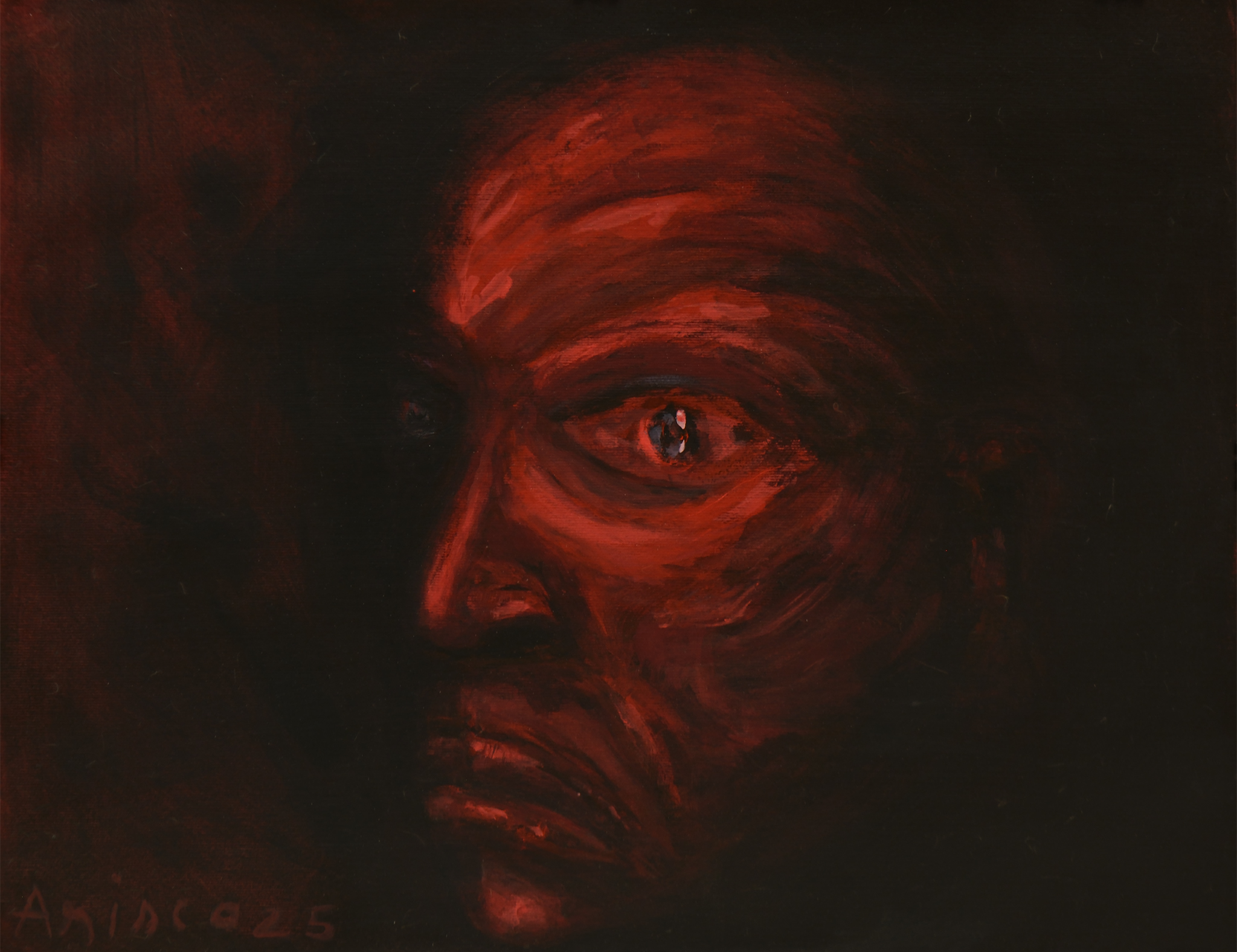 The Red Witness, acrylic painting on paper by ARISCO.