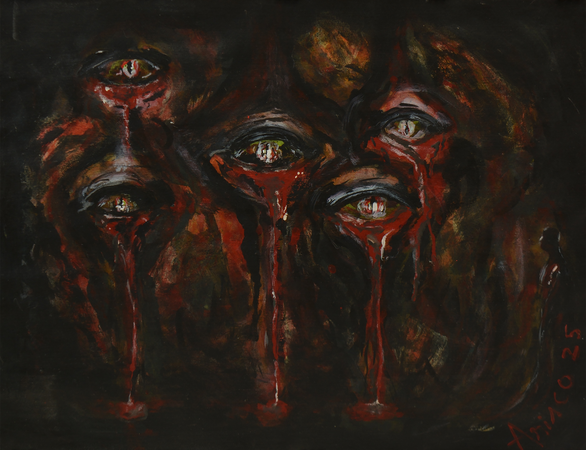 Burnt Retinas, acrylic painting on paper by ARISCO.